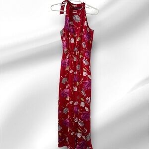 Banana Republic- Women's Small Halter Tie Red Floral Maxi Dress